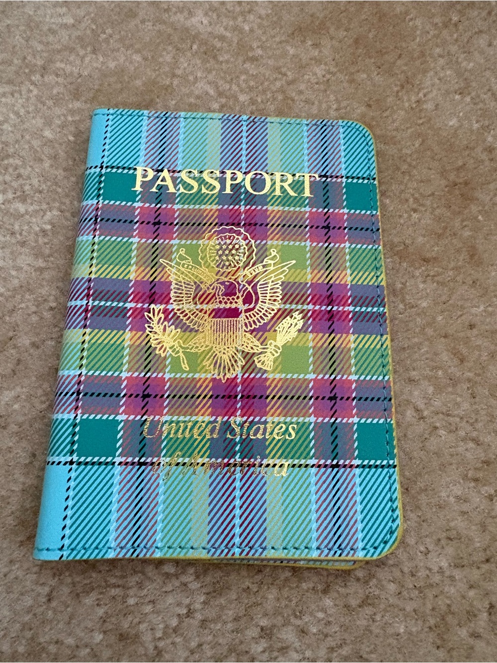 Vintage Baekgaard leather Passport Cover - Teal Plaid Travel Passport Holder